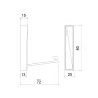 Technische Zeichnung SOTECH Aufbau Klapphaken BARI. Garderobenhaken mit Maßen: 80x20x15mm, 72mm Tiefe ausgeklappt.