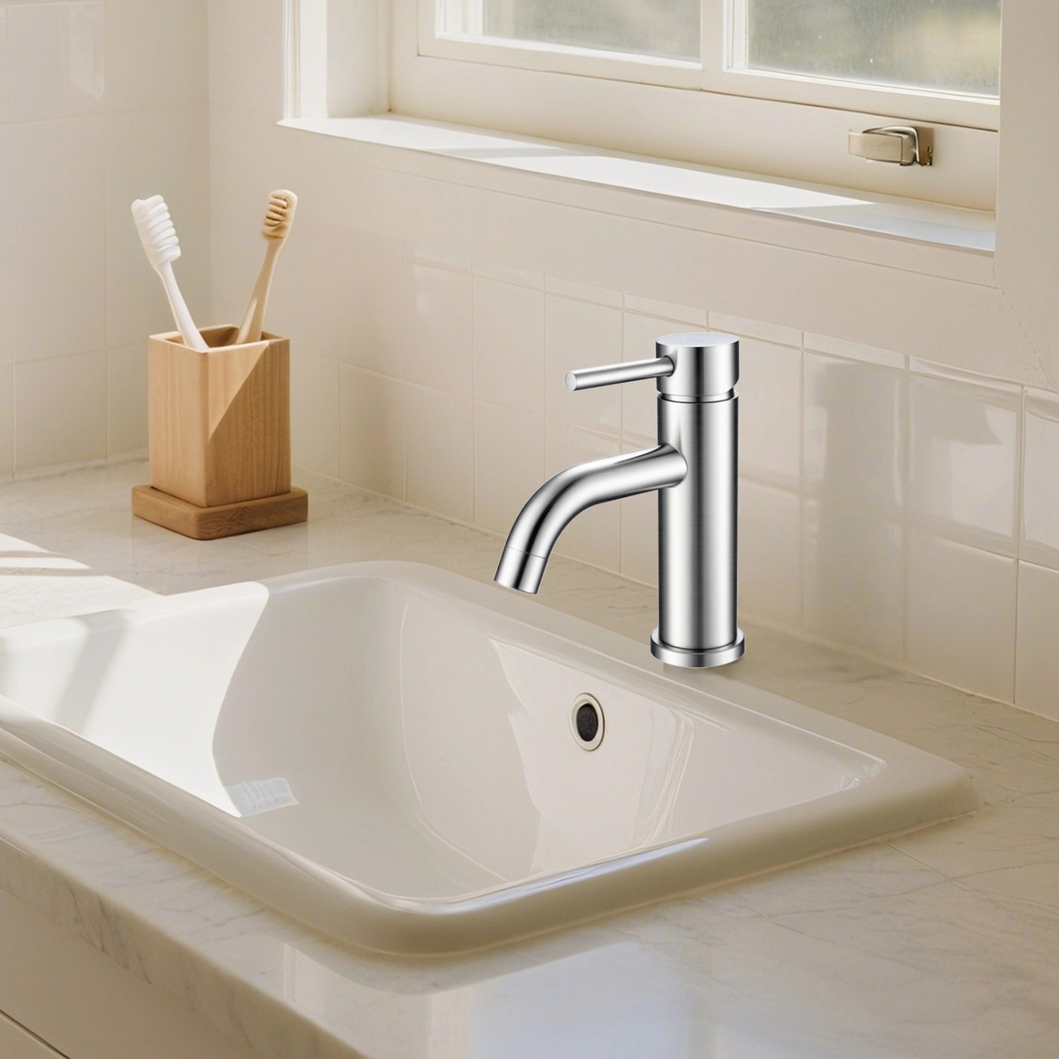 AICA Wasserhahn Silber Bad Niedriger Waschtischarmatur Waschbecken Armaturen 304 Edelstahl Einhebelmischer Mischbatterie_2