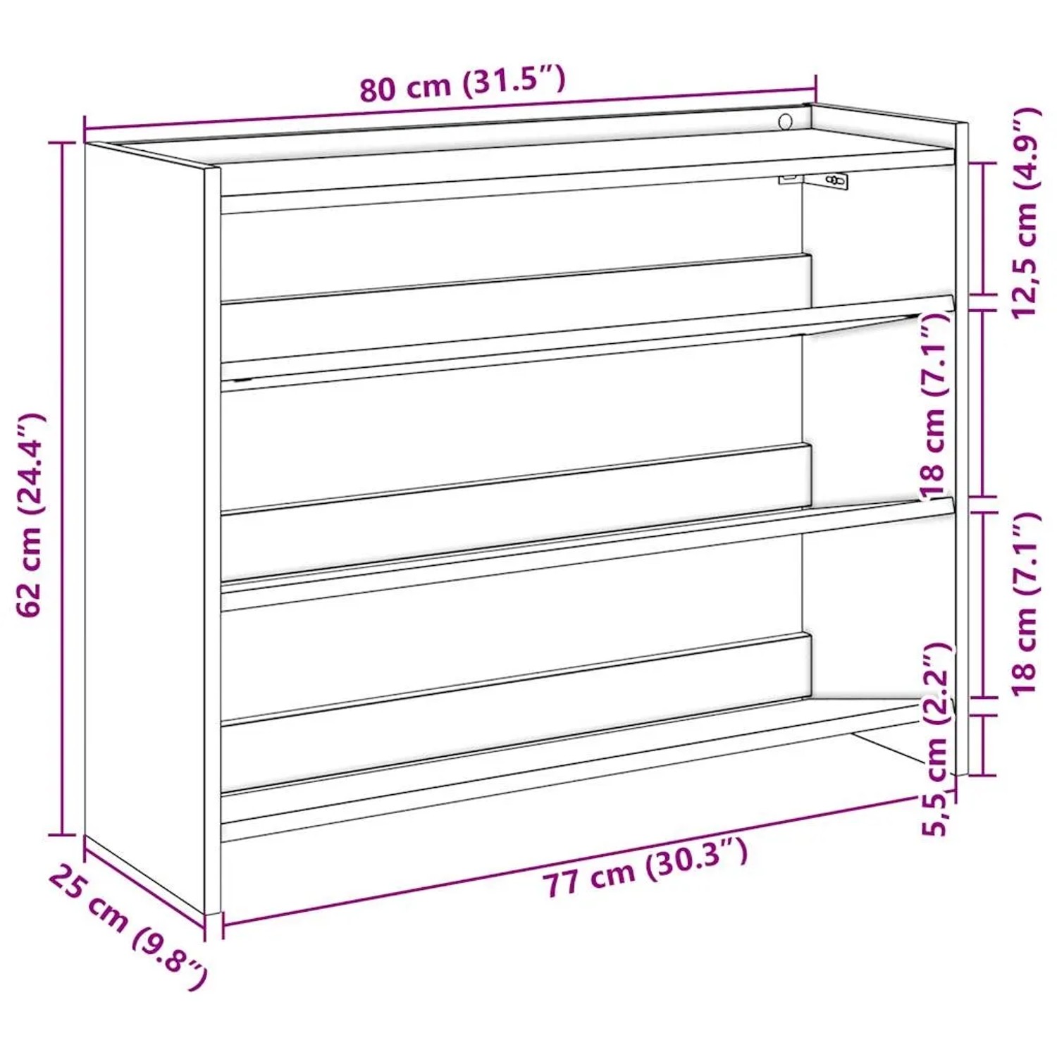 vidaXL Schuhregal Weiß 80x25x62 cm Holzwerkstoff 859914_9