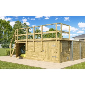 Weka Holzpool 595 mit Sonnendeck und Technikraum, kesseldruckimprägniert, blaue Folie.