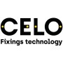 Celo Logo: Schwarzer Schriftzug 'CELO Fixings technology' mit gelben Punkten auf weißem Hintergrund.