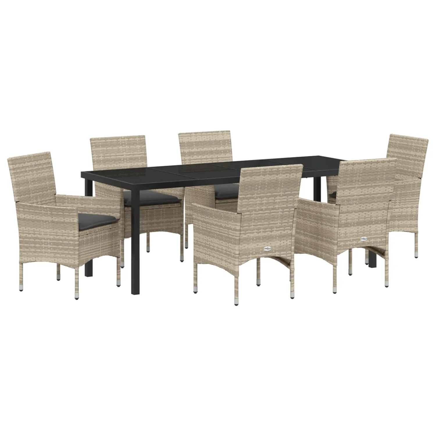 vidaXL Garten Essgruppe mit Kissen 7-Tlg Hellgrau Poly Rattan 3379812