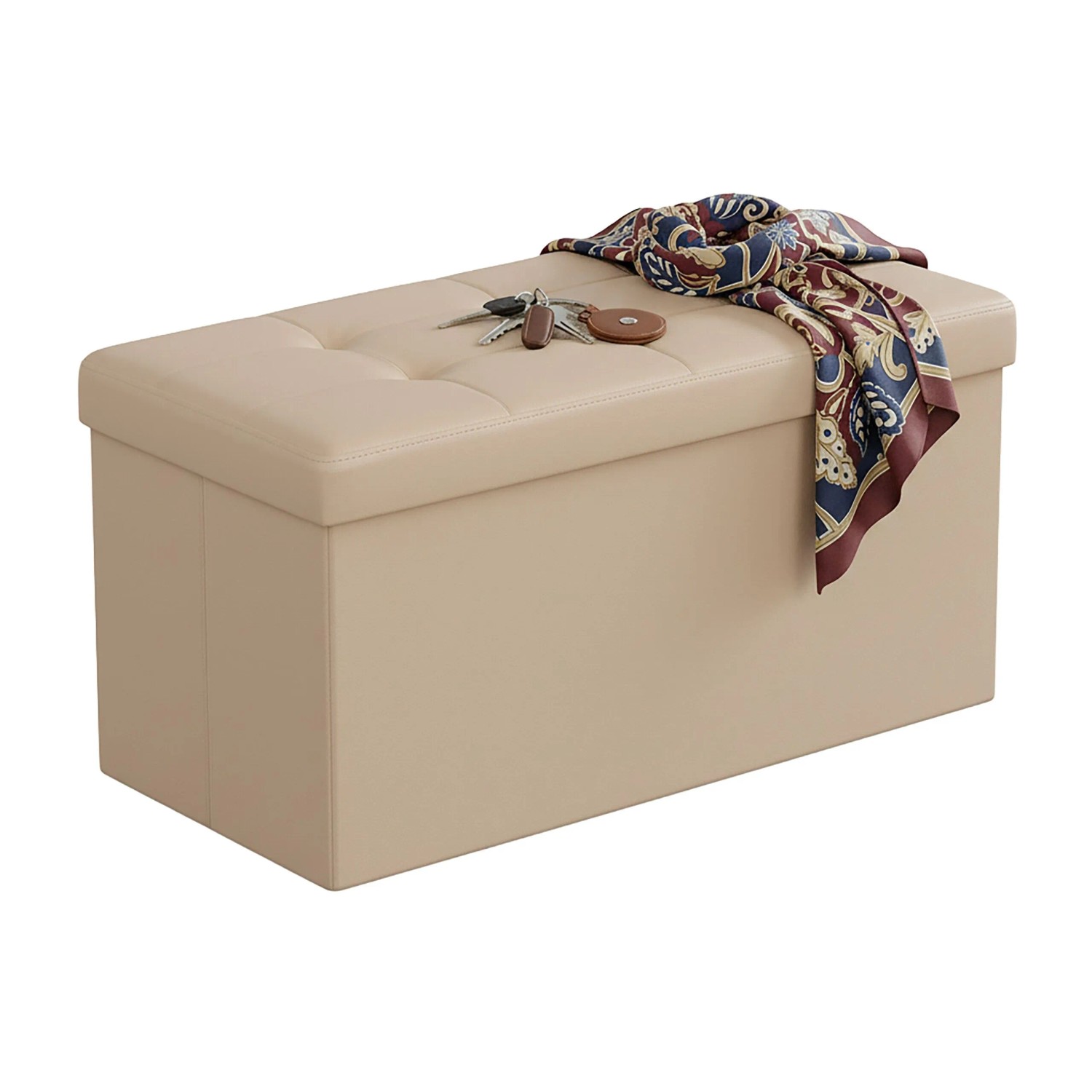 Relaxdays Sitzbank Kunstleder Beige Faltbar mit Stauraum 38 cm x 76 cm x 38 cm