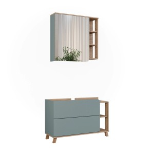 Vicco Badmöbel-Set Karen in Sonoma/Blau: Waschbeckenunterschrank und Spiegelschrank für Ihr Badezimmer.