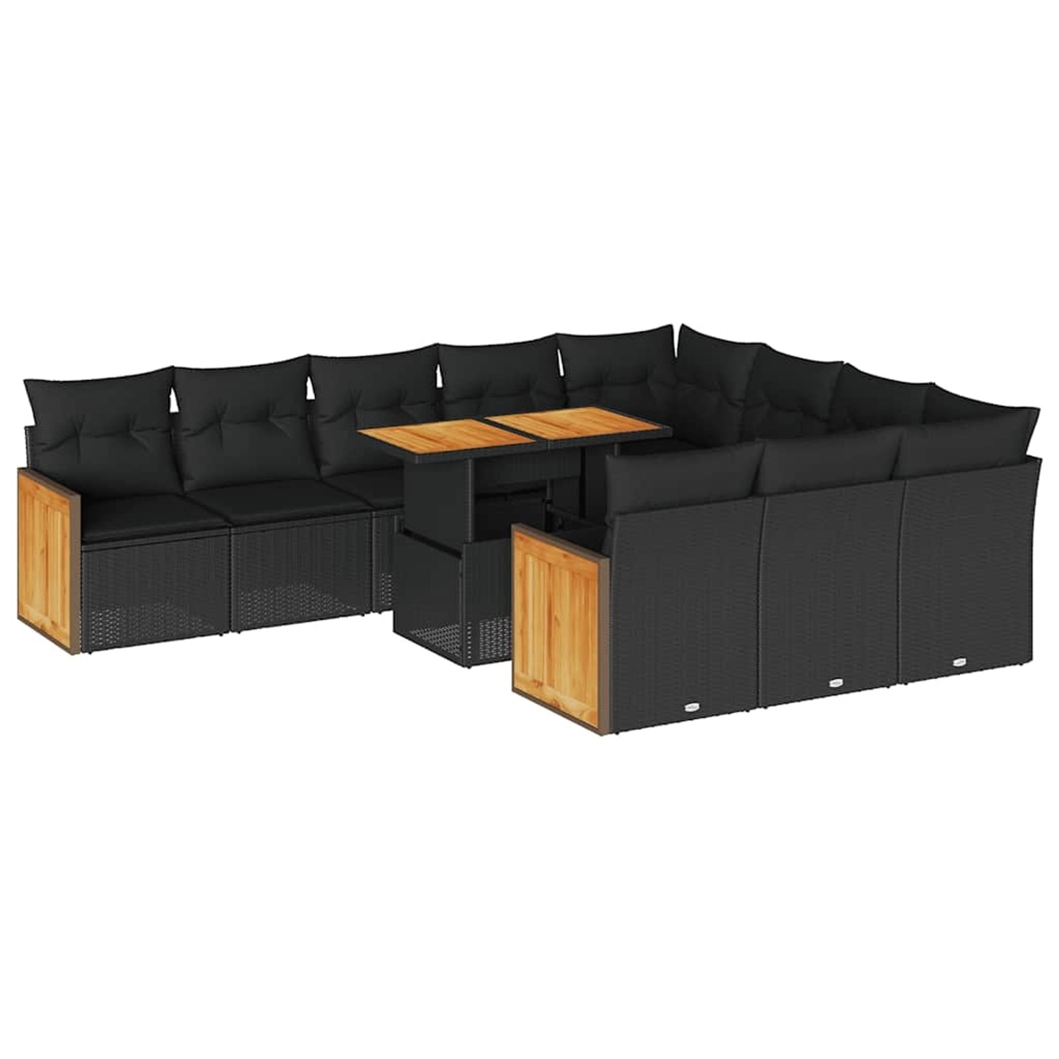 vidaXL 11-Tlg Garten-Sofagarnitur mit Kissen Schwarz Poly Rattan 3327758