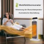 TroniTechnik Turm-Heizlüfter mit WIFI und App-Steuerung im Einsatz, Frau entspannt im Sessel.