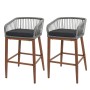 2er-Set Rope-Barhocker hellgrau mit dunkelgrauen Kissen, Holz-Optik Gestell. Ideal für Bar & Outdoor.