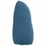 Blaues Samt-Rückenkissen mit ergonomischer Form, Seitentasche und Reißverschluss. Für bequemes Sitzen.