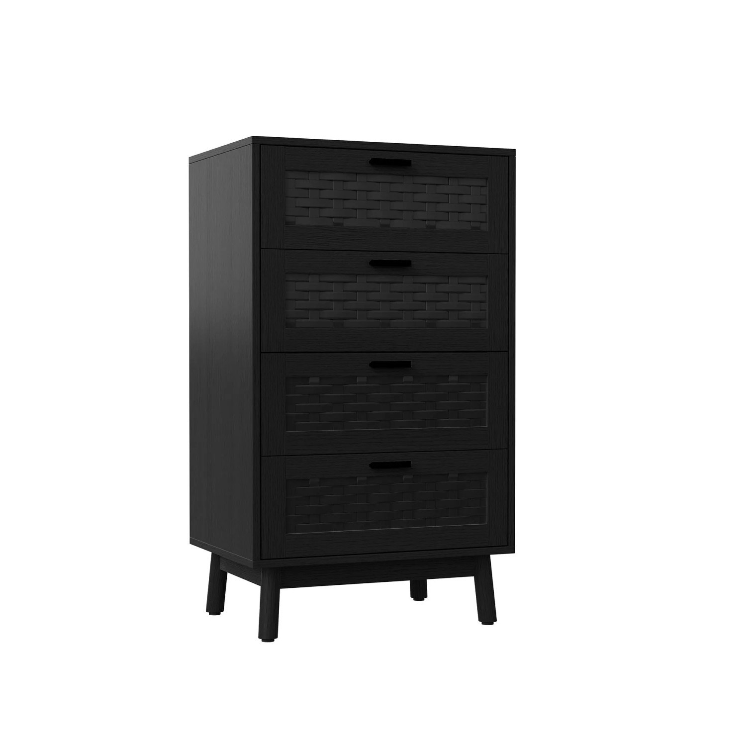 PXloue Kommode-Breite Kommode Holz  mit 4 Schubladen 55x39x95 cm für Wohnzimmer&Schlafzimmer-Schwarz