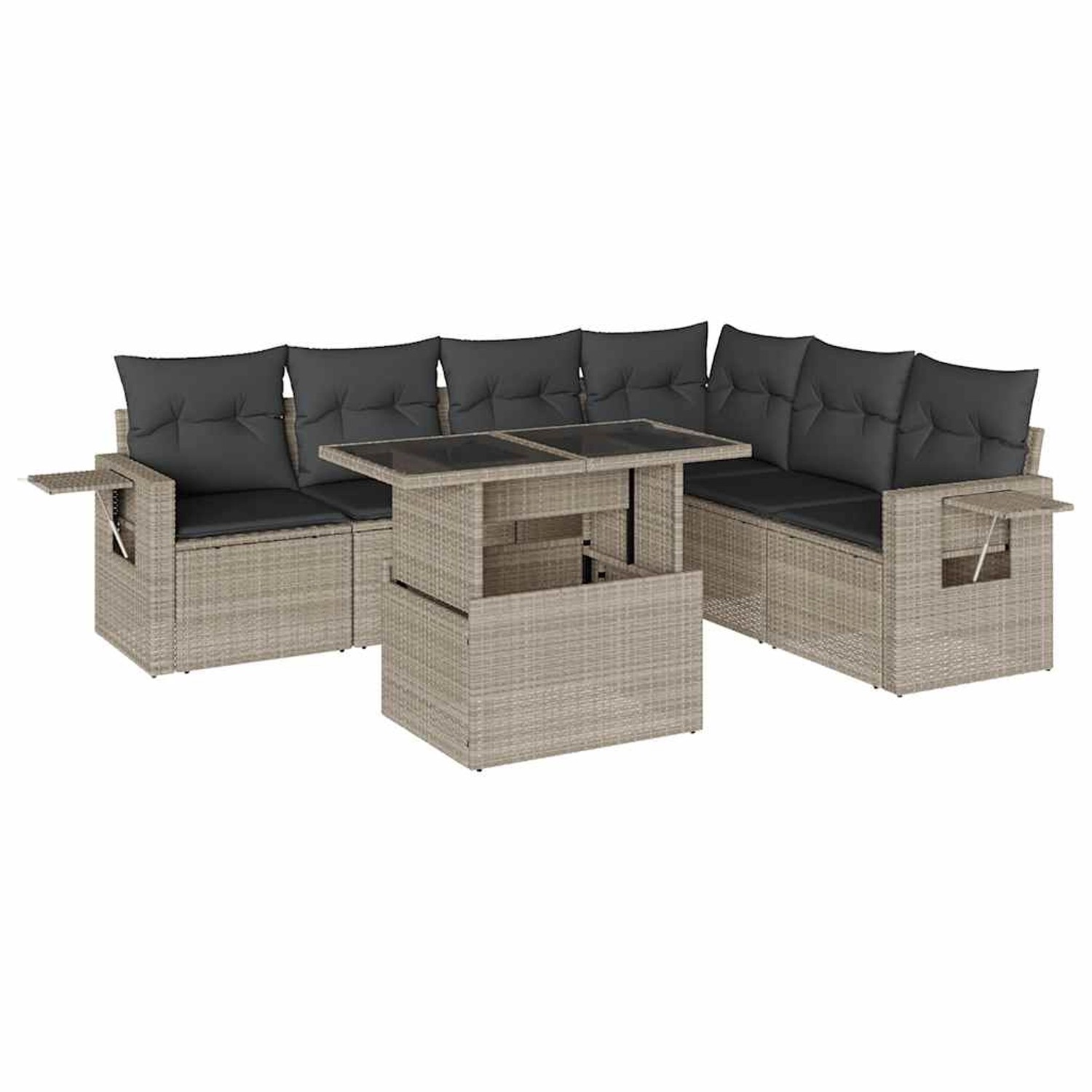 vidaXL 7-Tlg Garten-Sofagarnitur mit Kissen Hellgrau Poly Rattan 3267932 günstig online kaufen