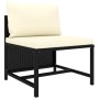 Schwarzes Gartenmöbel: Einzelsofa aus Rattan mit cremefarbenen Kissen, Teil des vidaXL Lounge-Sets.