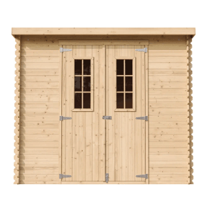 Timbela Holz-Gartenhaus M310C, beige-braun, mit Doppeltür und Fenster. Ideal für den Garten.