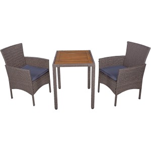 3-teiliges Balkon-Set Dakota von Garden Pleasure: braune Sessel mit Tisch aus Akazienholz.