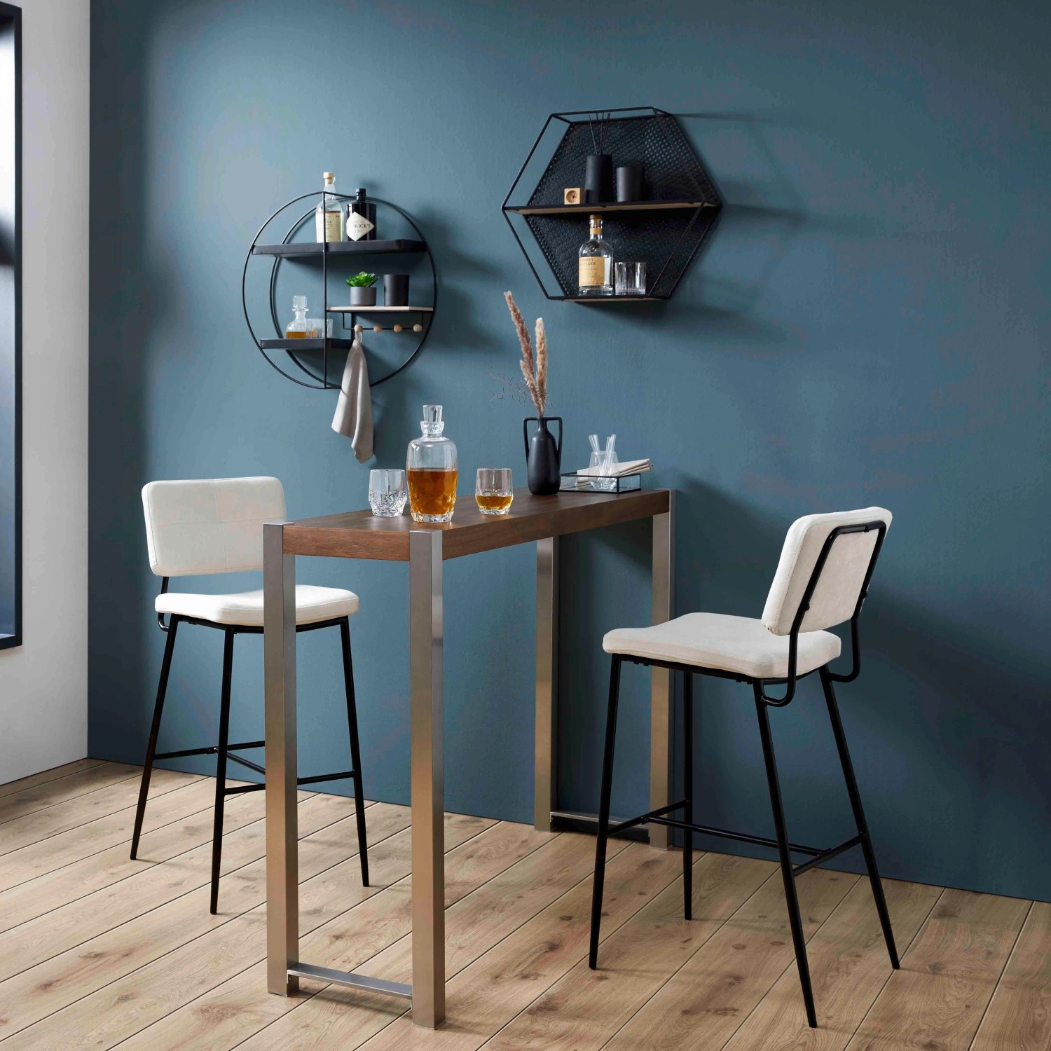 Bessagi Home Bartisch Enora Walnussfarben Edelstahl ca. 150x100x40 cm