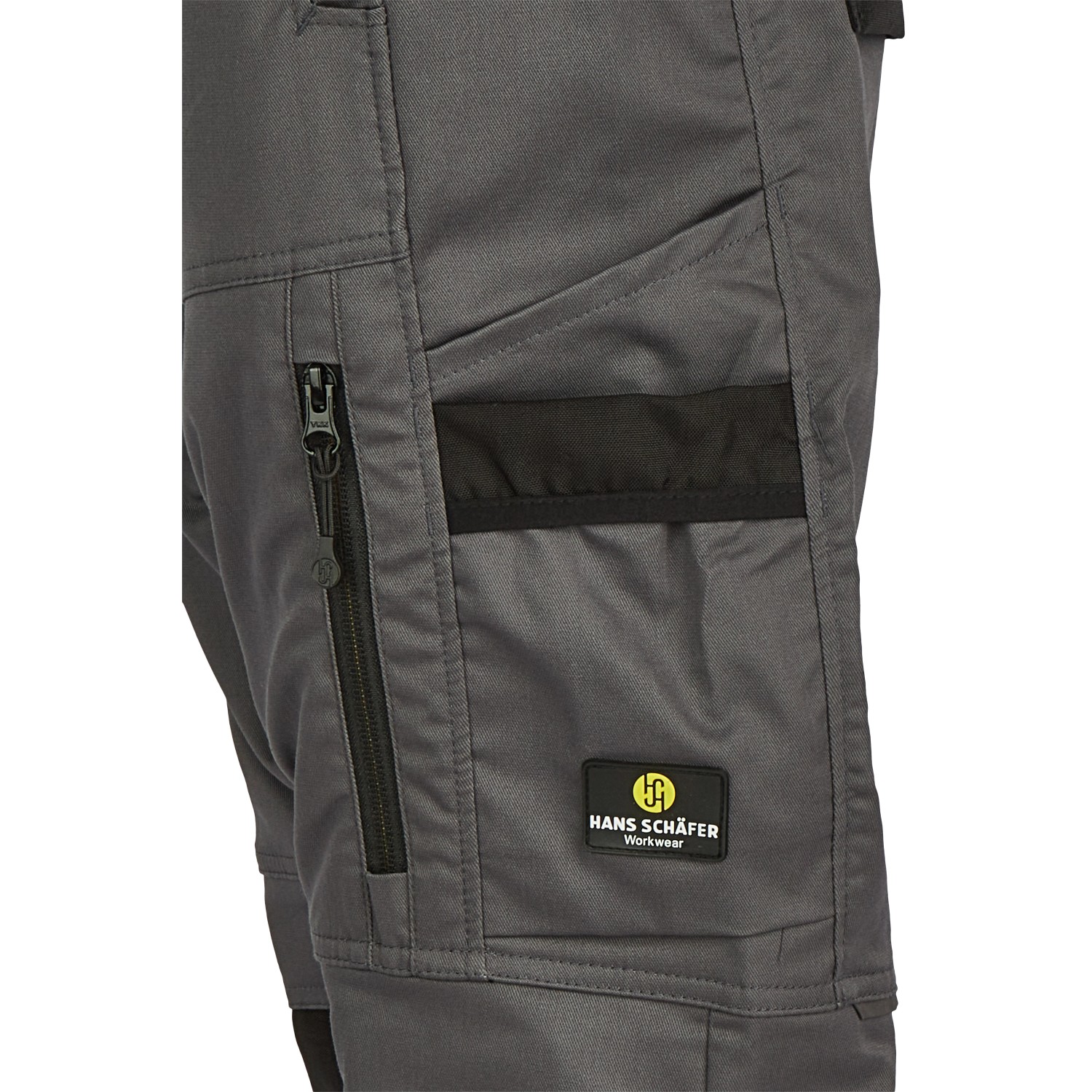 Hans Schäfer Smarthose Artemis, grau-schwarz, mit Taschen und Reißverschluss. Arbeitskleidung.