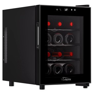 TroniTechnik Weinkühlschrank Bordeaux für 12 Flaschen, Getränkekühlschrank mit Glastür.