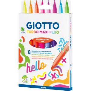 Giotto Turbo Maxi Fasermaler, 8 Neonstifte im Set, ideal zum Malen und Verzieren.