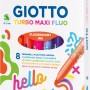 Giotto Turbo Maxi Fasermaler, 8 Neonstifte im Set, ideal zum Malen und Verzieren.