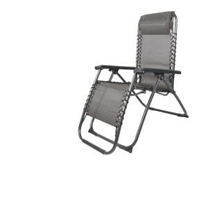 Verstellbarer Relaxsessel/Liegestuhl in Schwarz/Taupe mit Kopfpolster für Camping & Garten.