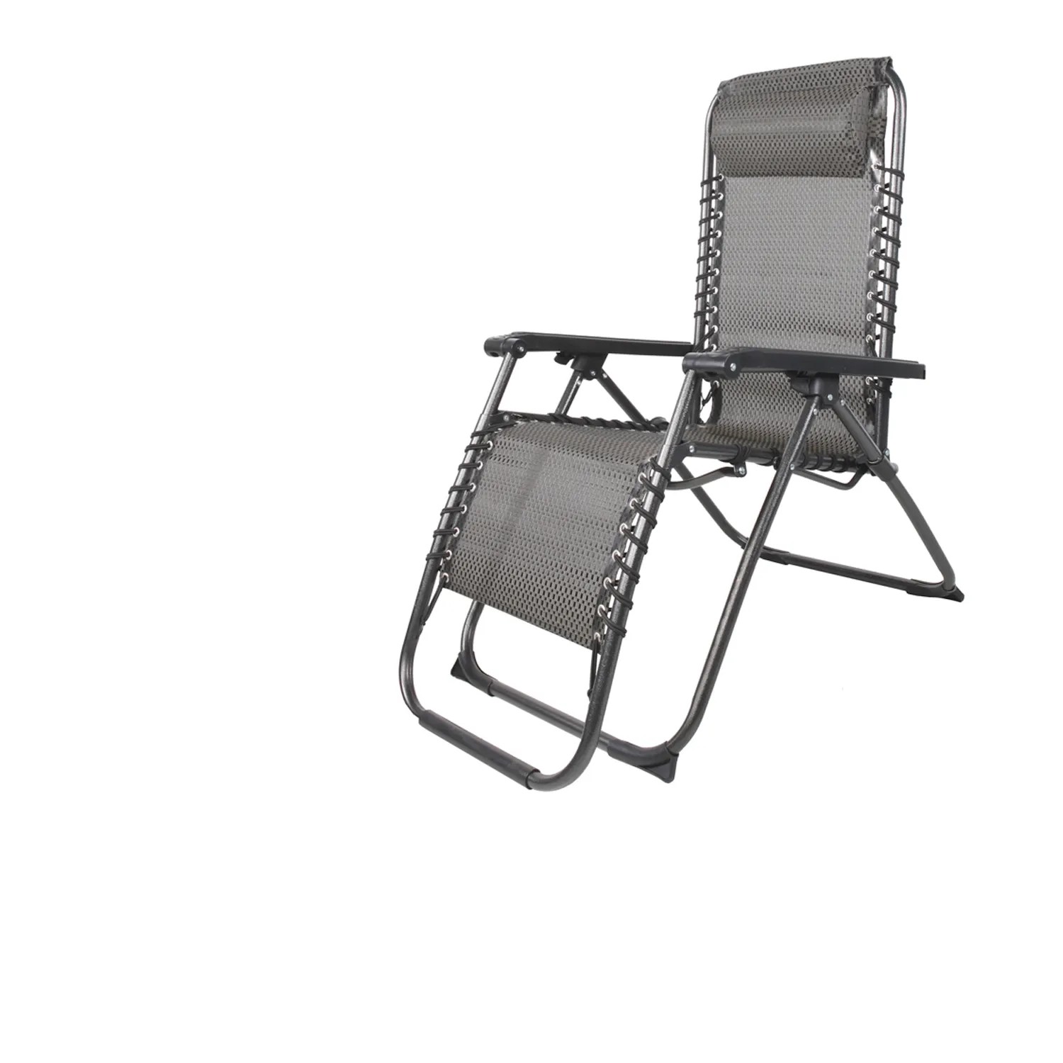 Verstellbarer Relaxsessel/Liegestuhl in Schwarz/Taupe mit Kopfpolster für Camping & Garten.