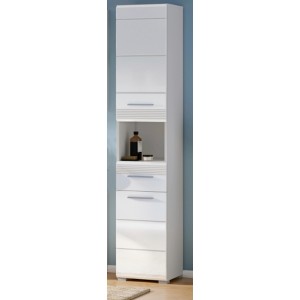 Inn.Furn Hochschrank Weiß Hochglanz 30 cm Badschrank mit Vollauszug Leon