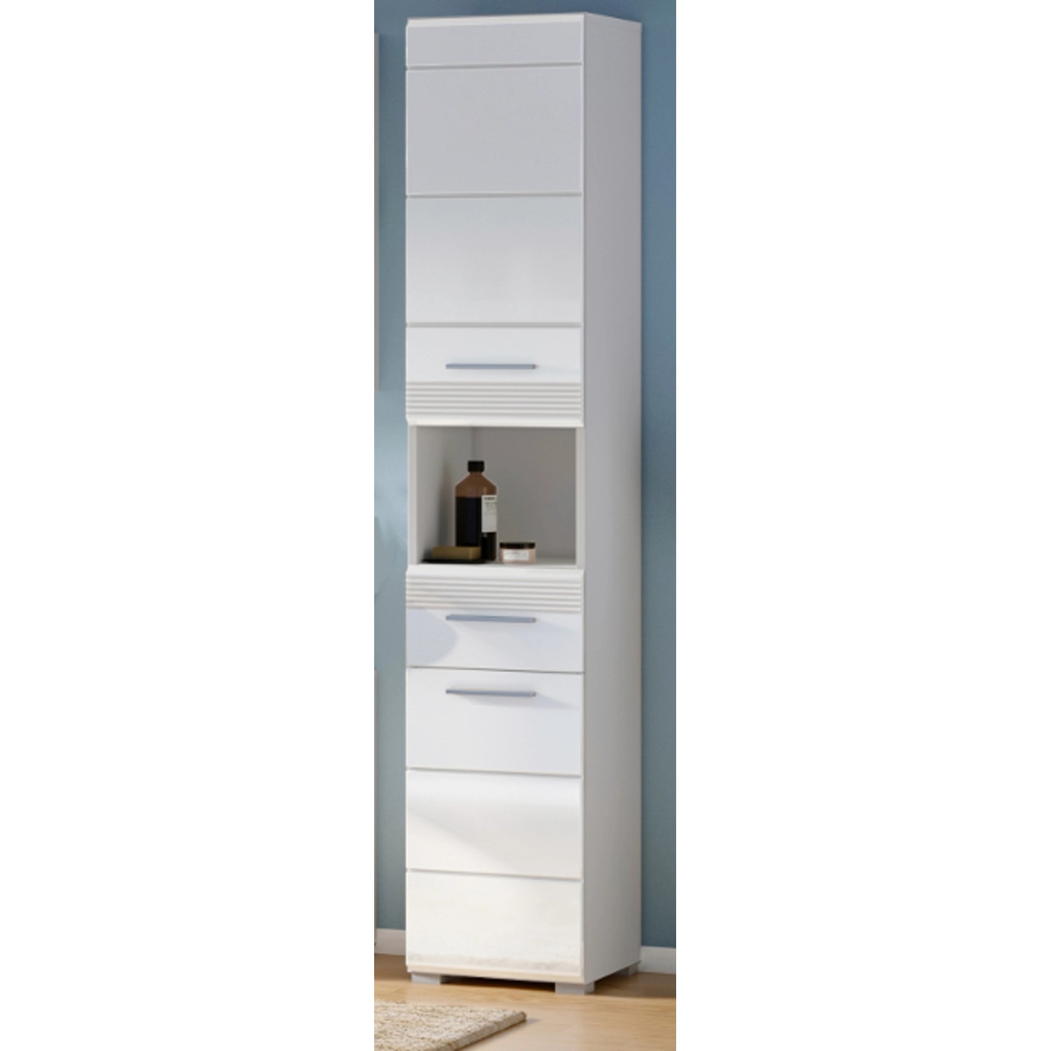 Inn.Furn Hochschrank Weiß Hochglanz 30 cm Badschrank mit Vollauszug Leon günstig online kaufen