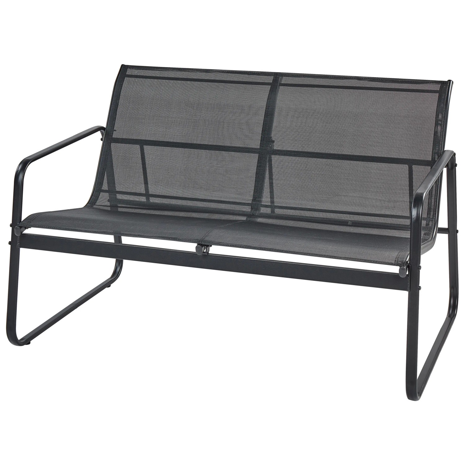 Schwarze 2-Sitzer Lounge Gartenbank BARREA aus Stahl für Terrasse & Garten.