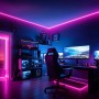 Gaming-Zimmer mit Brilo LED-Strip: RGBIC Farbmodi an Decke und Türrahmen, dynamische Beleuchtung.