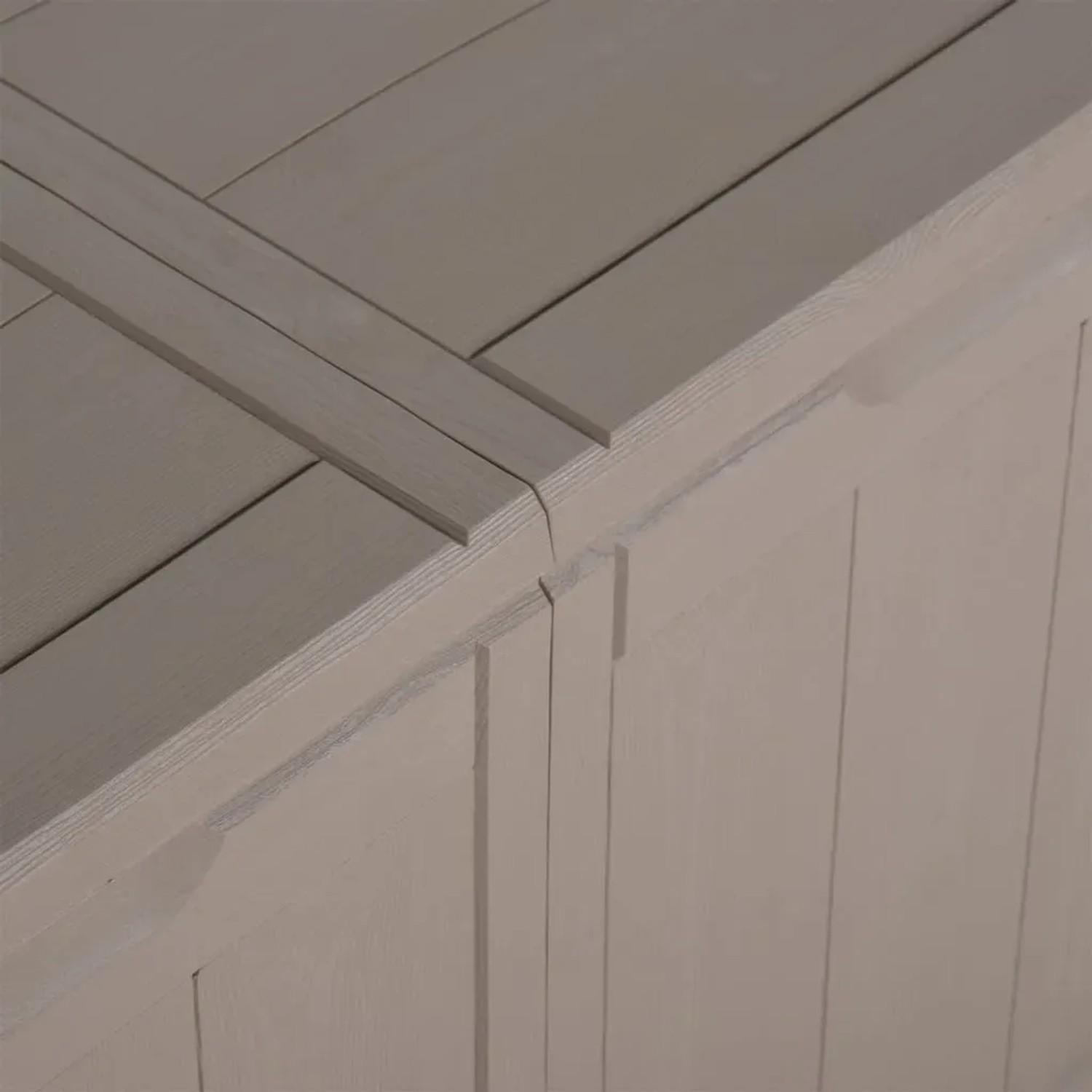 Detailaufnahme: Braune VidaXL Garten-Aufbewahrungsbox (180 L) aus PP Rattan.