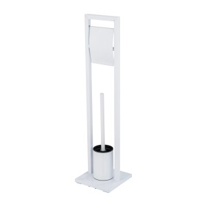 WENKO Stand WC-Garnitur Mengara Weiß mit WC-Bürste und Toilettenpapierhalter.