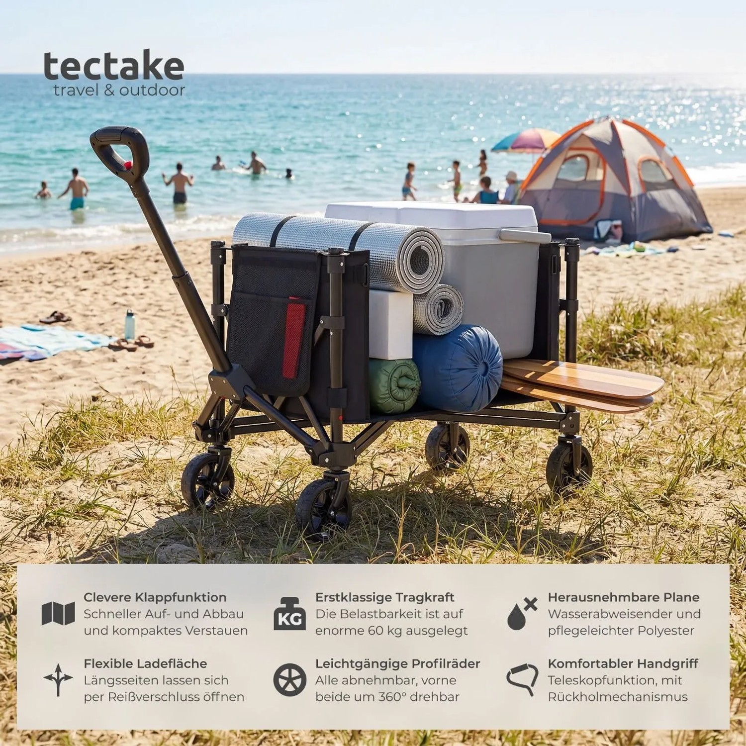 Tectake Bollerwagen Smartrider Faltbar Kunststoffräder Mit Profil 47 x 83 x 90 cm Schwarz_2