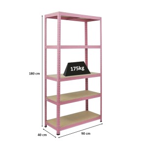 Pinkes PROREGAL Schwerlastregal mit 5 Ebenen, ideal für Garage und Keller. Fachlast 175kg.