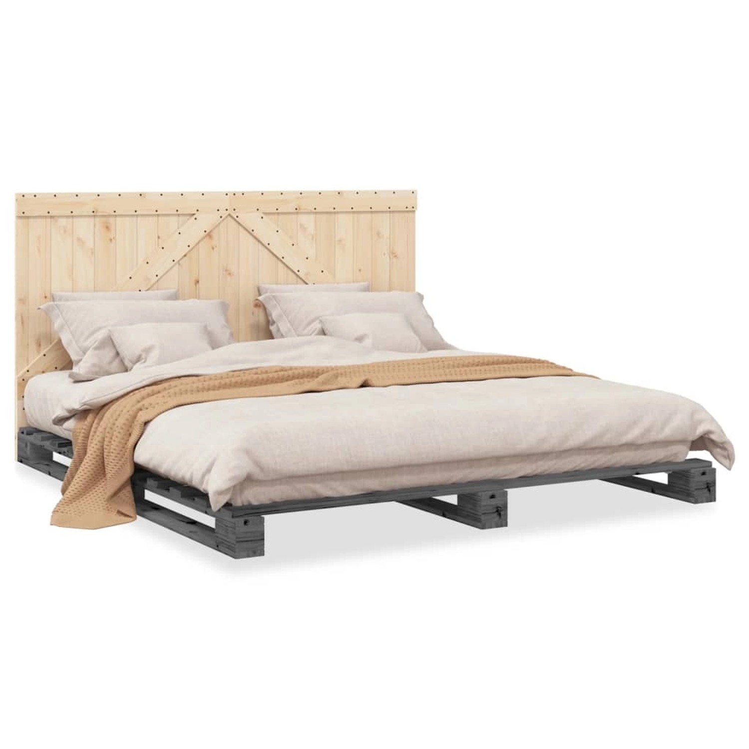 vidaXL Massivholzbett mit Kopfteil Grau 200x200 cm Kiefer 3281567 günstig online kaufen