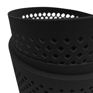 Detailaufnahme: Schwarzer zaunzu Sichtschutz Premium mit Diamant-Lochmuster für Doppelstabmatten.