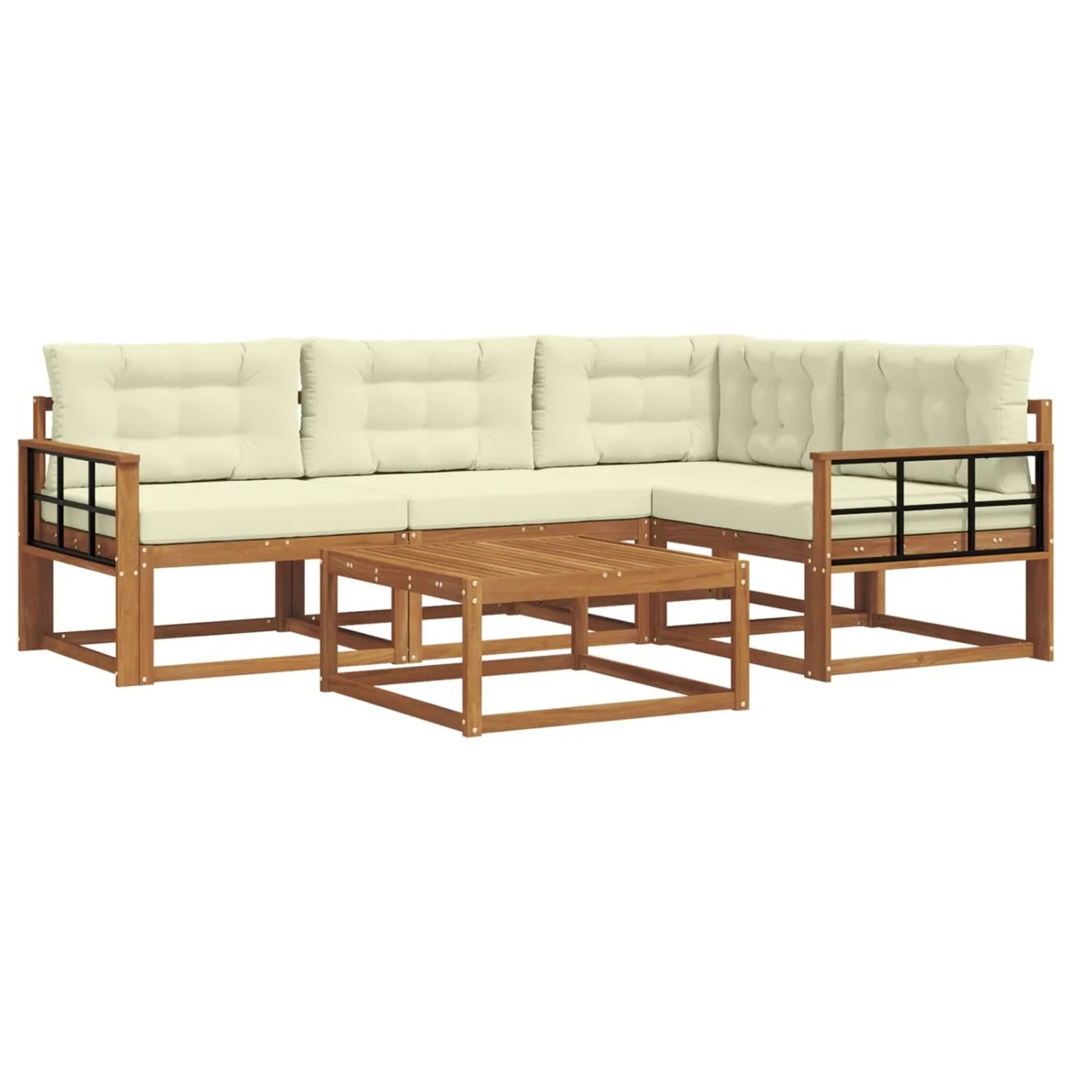 vidaXL Outdoor-Sofagarnitur mit Kissen 5-Tlg Natur und Creme 3367553