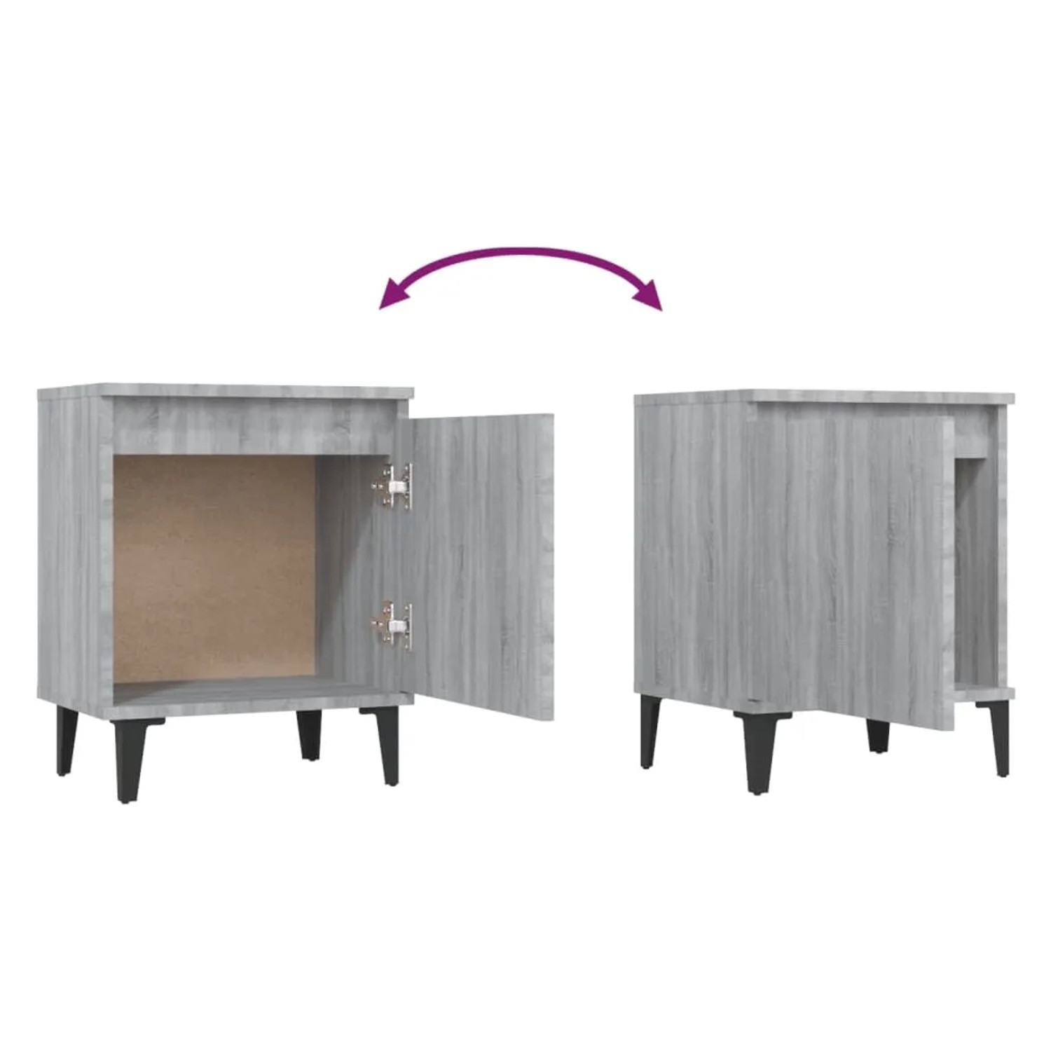vidaXL Nachttisch in Grau Sonoma-Eiche mit Metallbeinen, Tür links/rechts montierbar.
