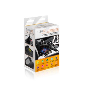 Technaxx Kfz-Spannungswandler TE13 mit 2 USB-Ports in Produktverpackung.