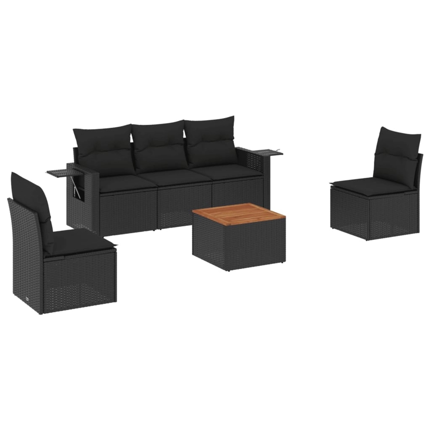 vidaXL 6-Tlg Garten-Sofagarnitur mit Kissen Schwarz Poly Rattan 3256832 günstig online kaufen
