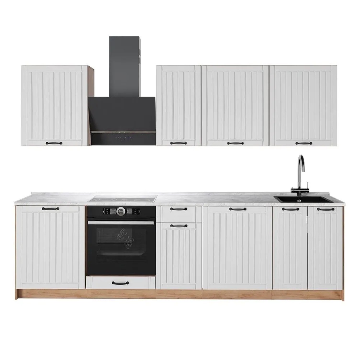 Vicco Küchenzeile Fame-Line Weiß Landhaus/Goldkraft Eiche 280 x 82 AP Marmor Art Nr 64214