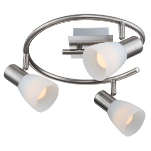 LED-Spot Parry I mit 3 Strahlern, Nickel matt, Glas Opal satiniert. Deckenspot für Wohnräume.