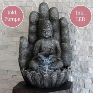 Intergarden Wasserspiel Zimmerbrunnen Mittelgroß Buddha 55cm mit Beleuchtung Schwarz