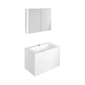 Keuco Badmöbel-Set Seis, 100 cm, weiß: Waschtisch mit Unterschrank und LED-Spiegelschrank.