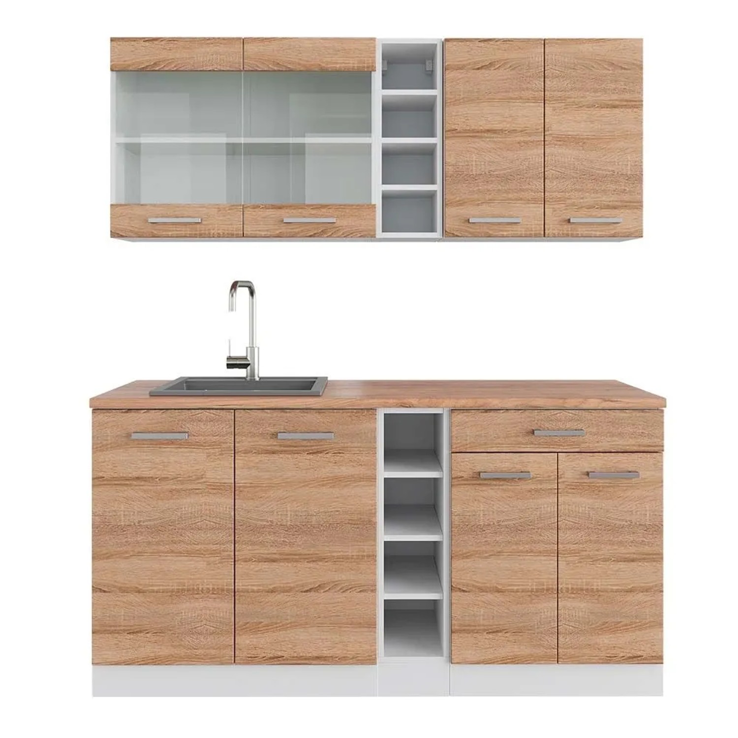 Vicco R-Line Singleküche Sonoma Weiß 160 cm AP Eiche ohne E-Geräte