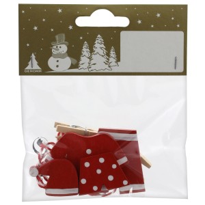 9-teiliges Deko-Wichtel-Set Wäscheleine in Rot-Weiß mit Mini-Kleidung und Klammern für Weihnachtsdeko.