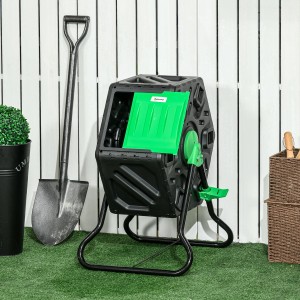 Outsunny Drehbarer Komposter aus Stahl und Kunststoff, schwarz, mit Schaufel. Schnellkomposter für den Garten.