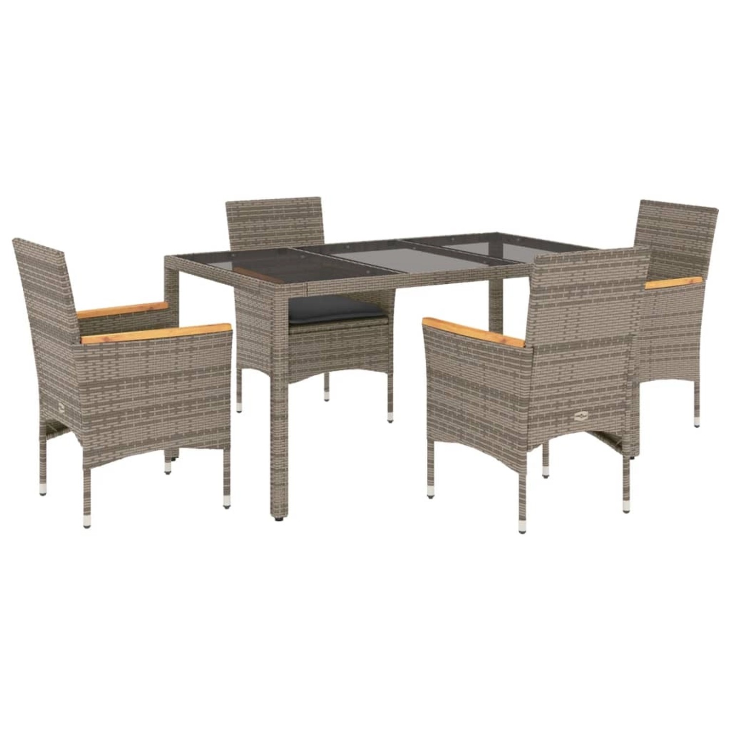 vidaXL 5-Tlg Garten-Essgruppe mit Kissen Grau Poly Rattan und Glas 3278653