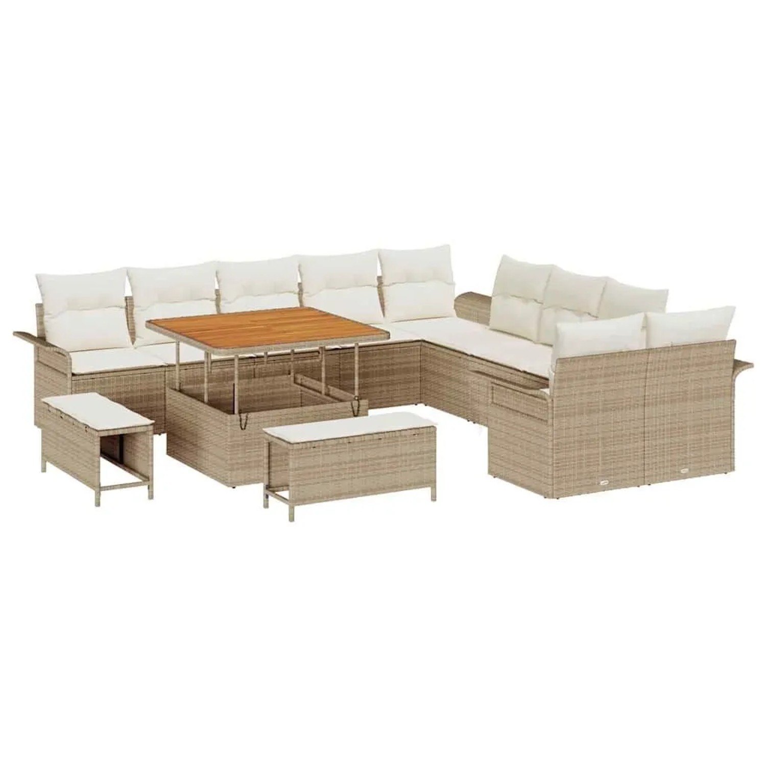 vidaXL Garten-Sofa-Set mit Kissen mit Speicher 13-Tlg Beige und Creme 3364136