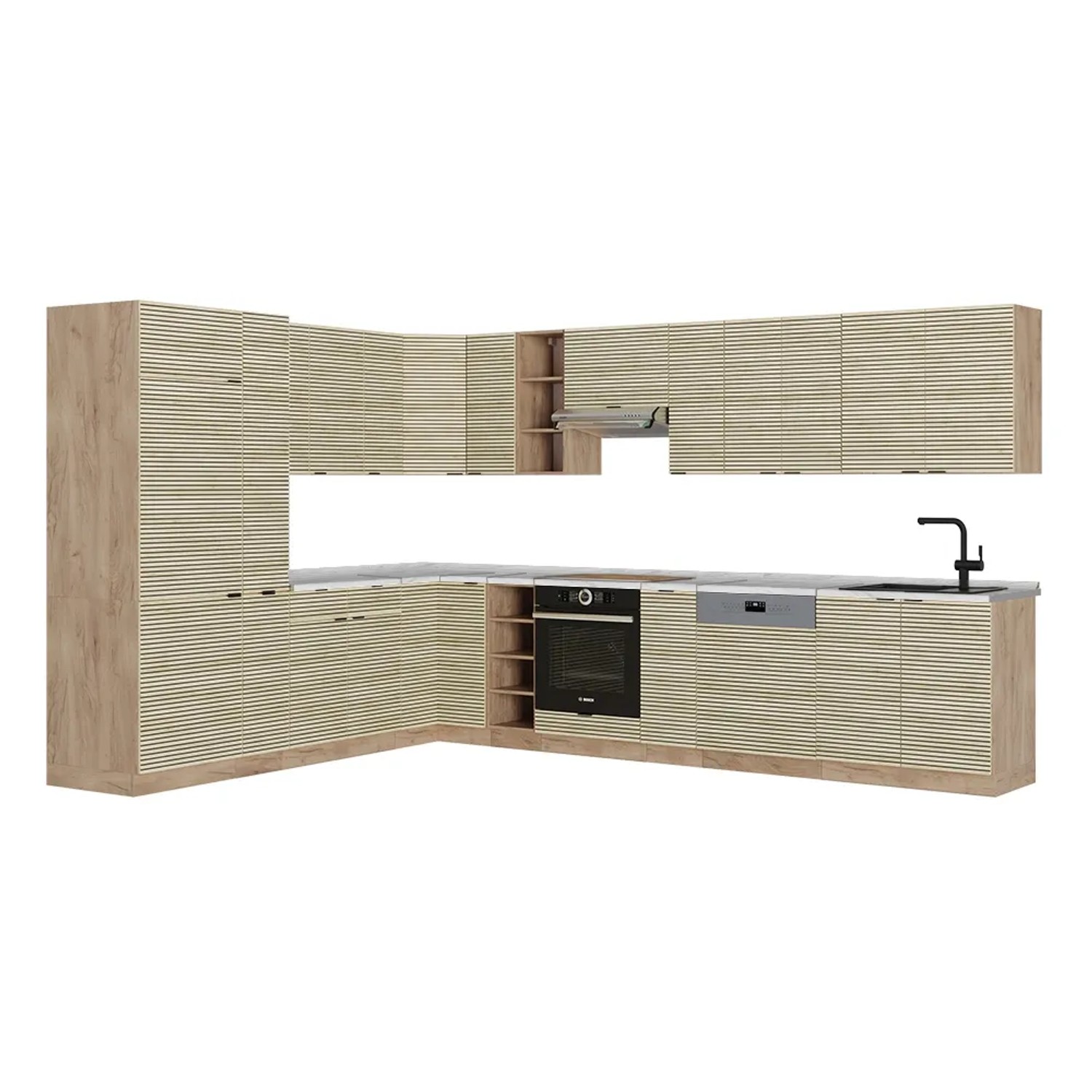 Vicco Fame-Line Eckküche Eiche Paneel/Goldkraft Eiche 347 x 257 cm ohne Arb günstig online kaufen