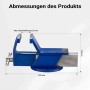Blauer Wiltec Parallelschraubstock mit 125 mm Backenöffnung, 355 mm Länge und 155 mm Höhe. Maße für Werkbank.