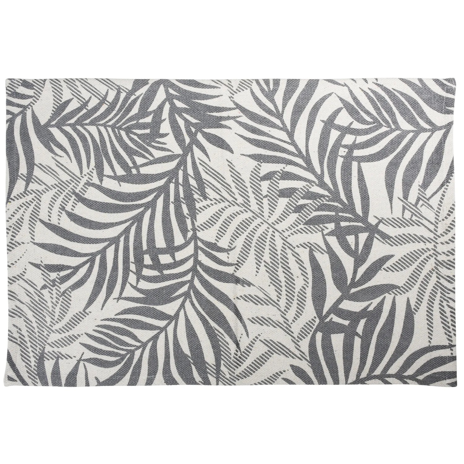 Teppich Baumwolle mit Blattprint, 60x90 cm. Wollteppich mit Blätter Muster in Grau.